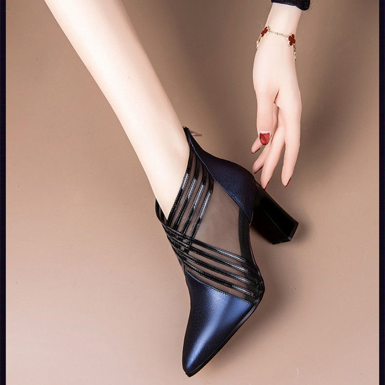 Black high heels women's sandals with thick heel hollow