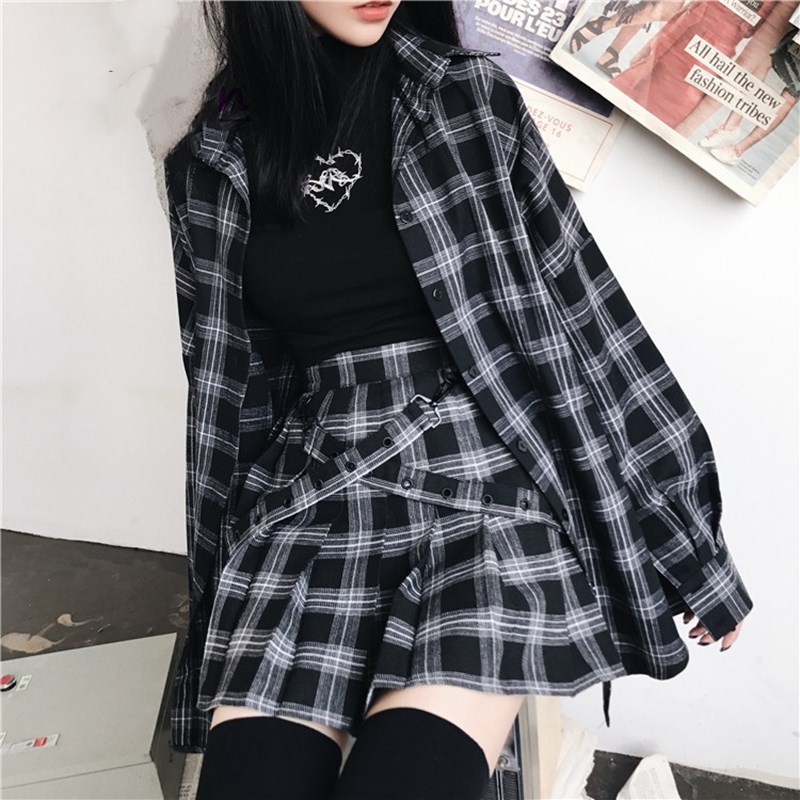 Plaid mid-length casual shirt