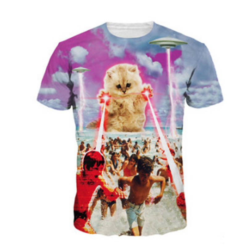 3D cat digital print T-shirt