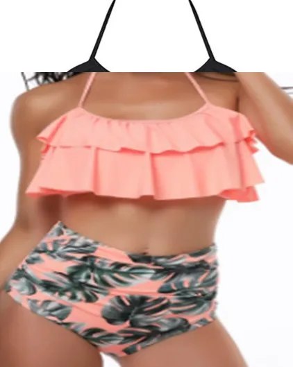 Ruffled flounced high waist bikini - Pink