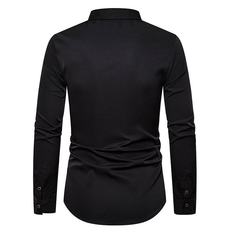 Embroidered long-sleeved shirt with gold trim