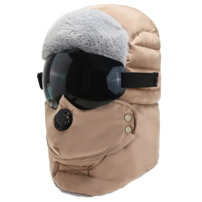 Thickened warm glasses Lei Feng hat Khaki - Shop at LoveMi