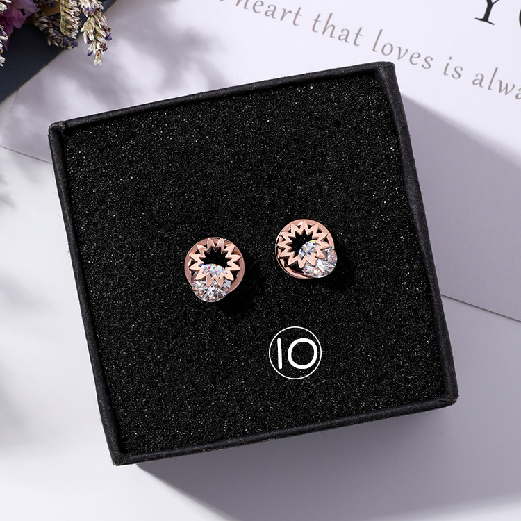 Petite Zircon Titanium Steel Stud Earrings Square Geometry Snowflake Fashion Stainless Steel Earrings