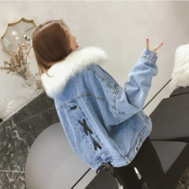 Plush denim cotton jacket White - Shop at LoveMi