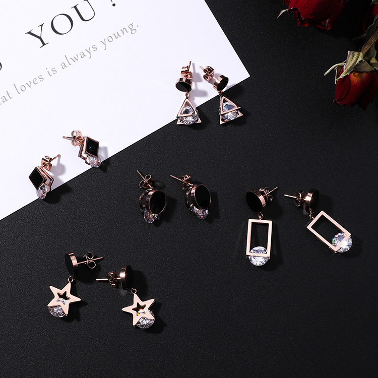 Titanium steel earrings short round square five-pointed star stud earrings stainless steel small earrings