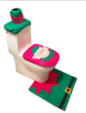 Merry Christmas Bathroom Curtain Santa Claus Toilet Seat Christmas Decorations Elf 3Pcs 1Set - Shop at LoveMi