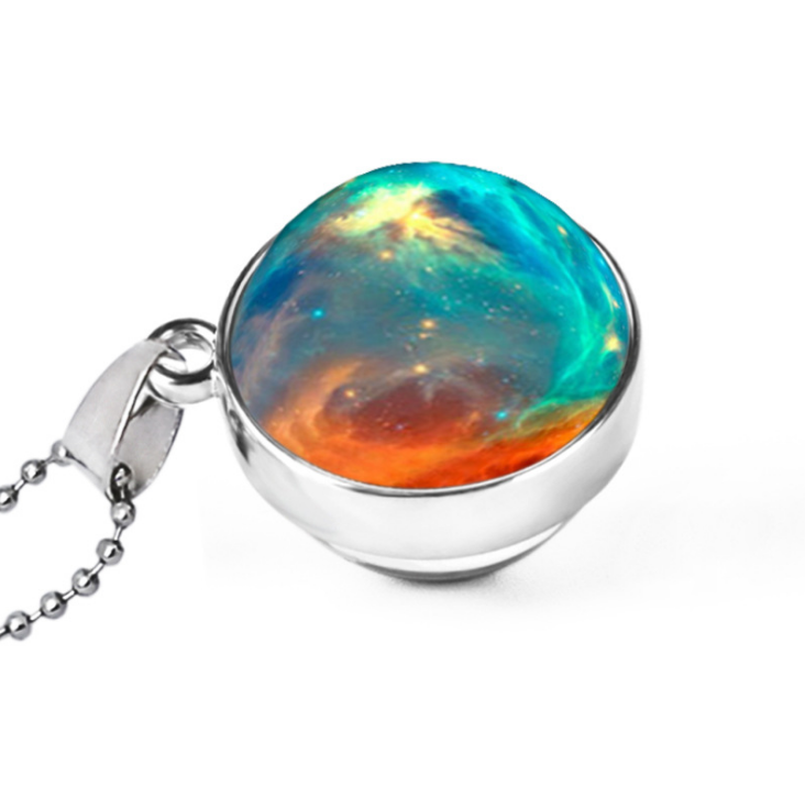 Hemisphere double-sided galaxy starry sky gemstone necklace