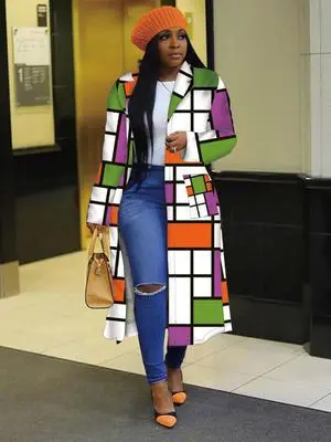 Plaid printing double breasted lapel trench coat Purple - Shop at LoveMi