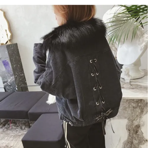 Plush denim cotton jacket Black - Shop at LoveMi