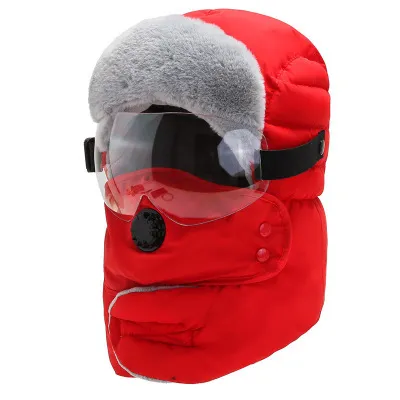 Thickened warm glasses Lei Feng hat Red - Shop at LoveMi