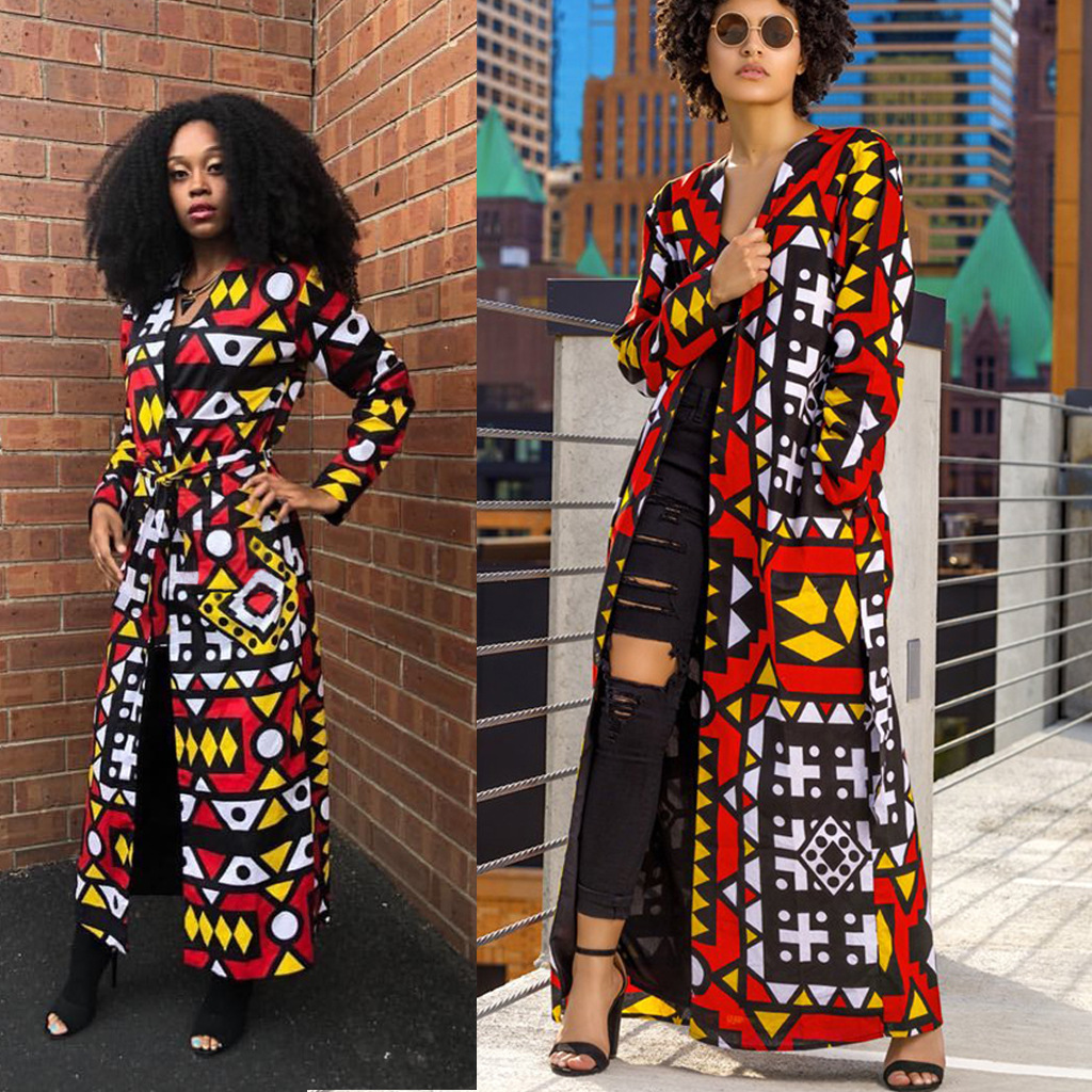 Casual Printed Long Coat Including Belt