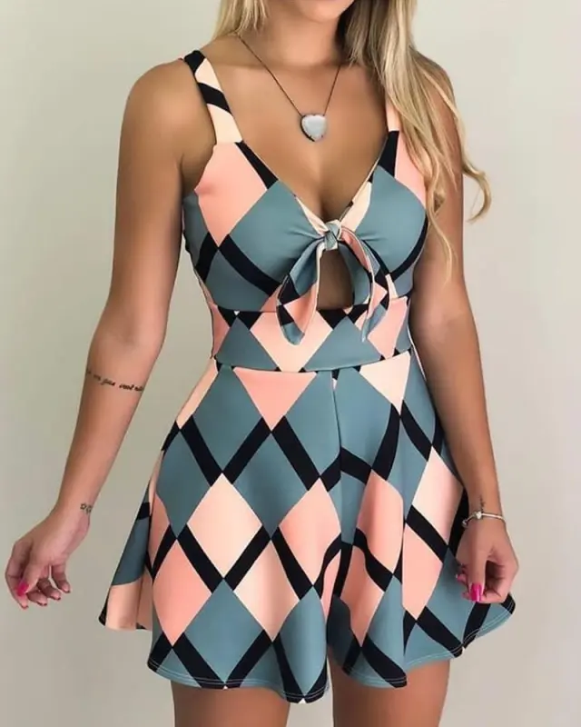 Contrast geometric print one piece culottes Blue - Shop at LoveMi