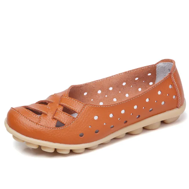Women's flat shoes leather soft bottom flat shoes Moccasin mother soft shoes Oxford women's shoes flat shoes - Orange