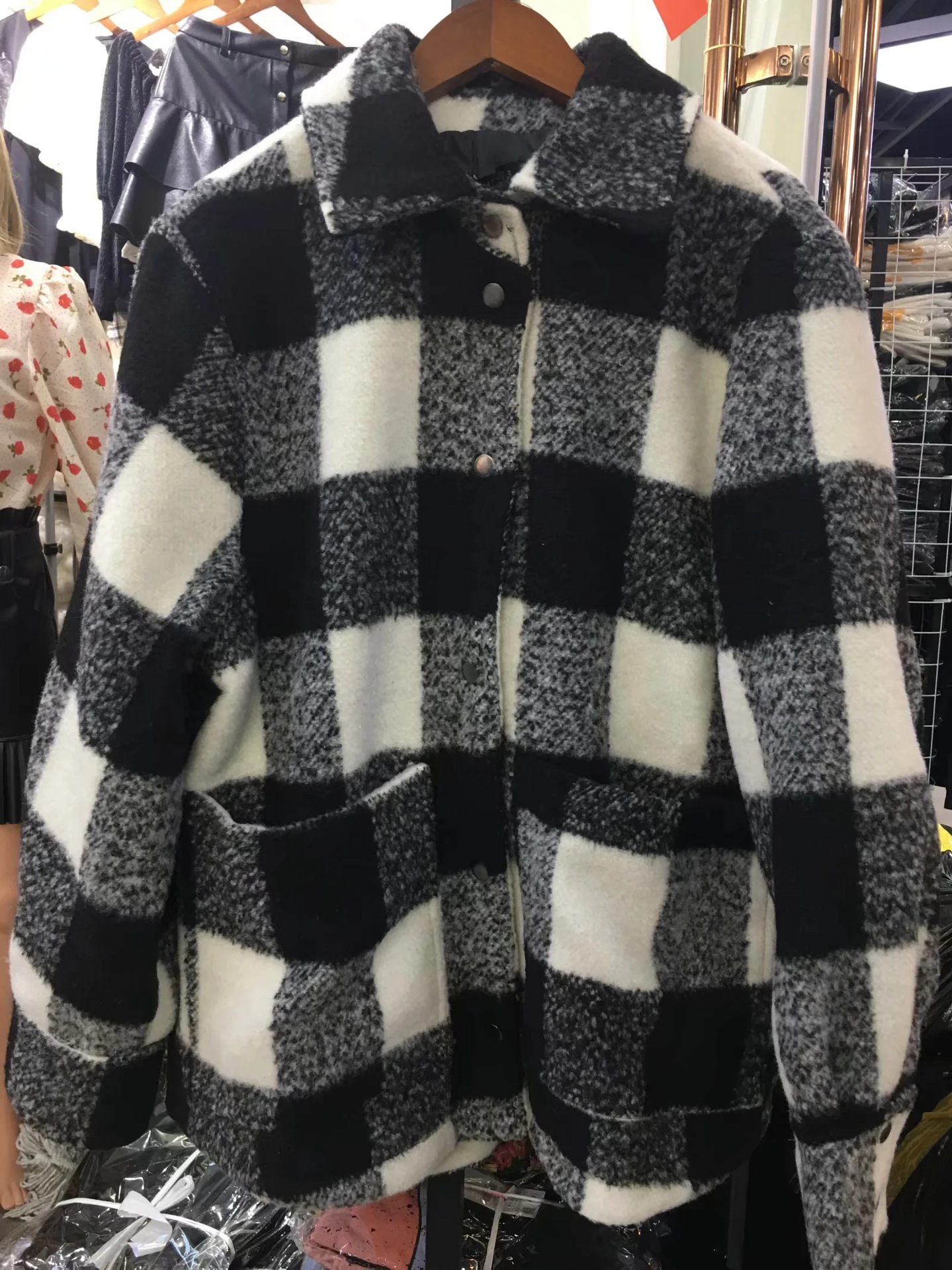 Black and white checkered shirt coat