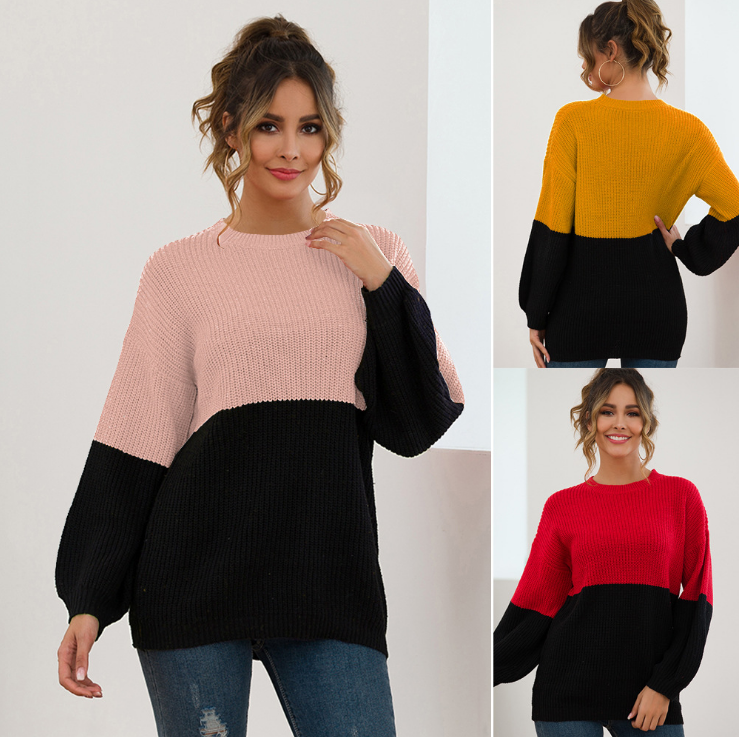 Splicing contrast color loose sweater