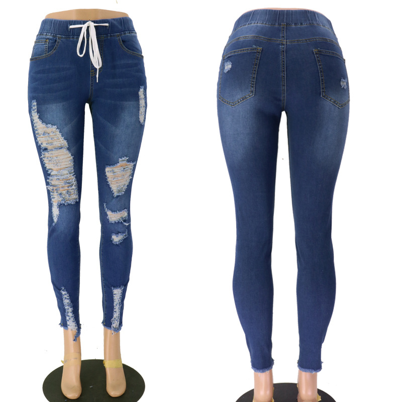 Ripped high rise jeans Dark Blue - Shop at LoveMi