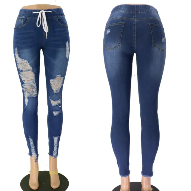 Ripped high rise jeans Dark Blue - Shop at LoveMi