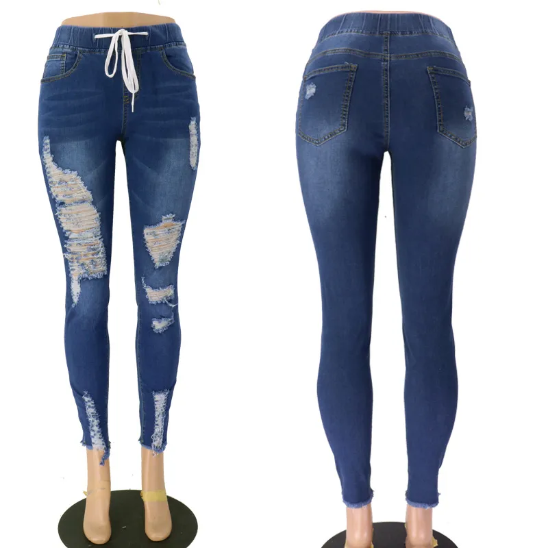 Ripped high-rise jeans - Dark Blue