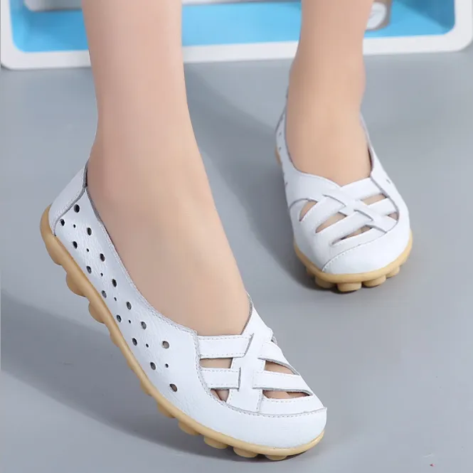 Women's flat shoes leather soft bottom flat shoes Moccasin mother soft shoes Oxford women's shoes flat shoes - White