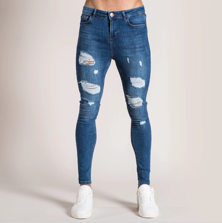 Jeans men's wash men's tight knees