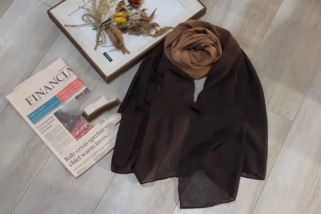 Dyeing gradient pearl chiffon headscarf Coffee - Shop at LoveMi