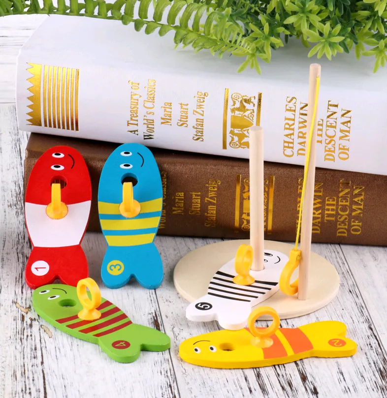 Children's educational creative fishing toys wooden baby early childhood teaching water ring wooden toys – image 2