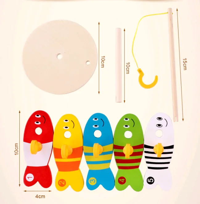 Children's educational creative fishing toys wooden baby early childhood teaching water ring wooden toys – image 6