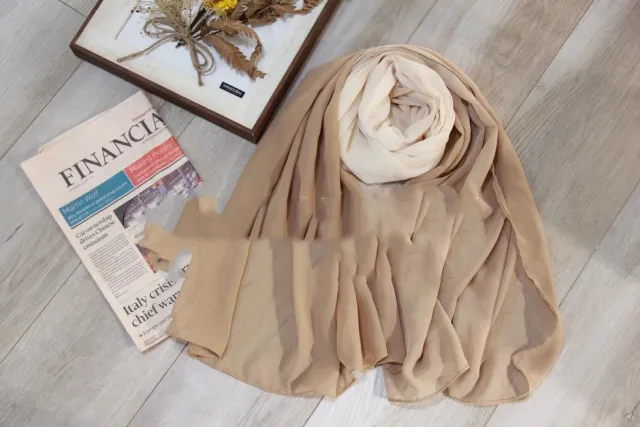 Dyeing gradient pearl chiffon headscarf Khaki - Shop at LoveMi
