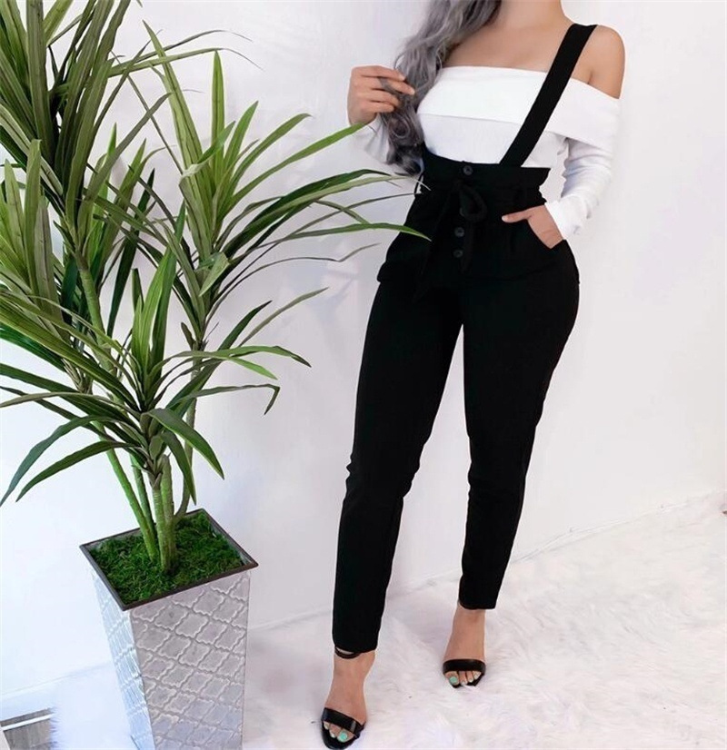 Fashion sexy slim casual suspender trousers Black - Shop at LoveMi
