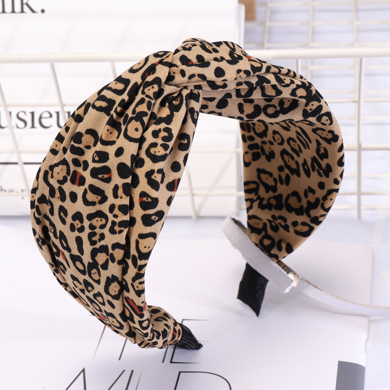 Leopard print black and white dot headband cross headband Khaki - Shop at LoveMi