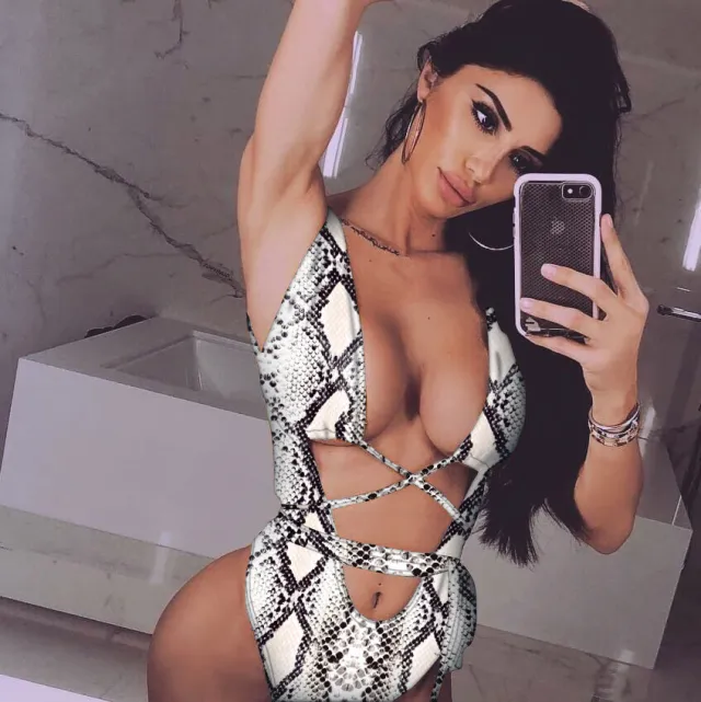 Leopard print cutout strap one piece swimsuit Love Snake Pattern - Shop at LoveMi