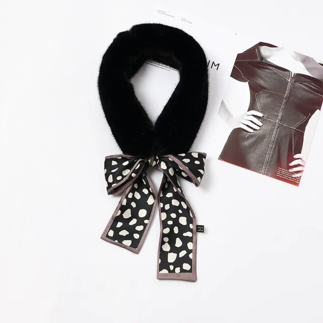 Faux Rex Rabbit Fur Ribbon Fur Collar Bowknot Bib Black - Shop at LoveMi