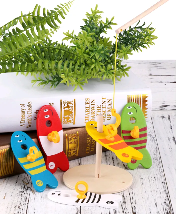 Children's educational creative fishing toys wooden baby early childhood teaching water ring wooden toys – image 5
