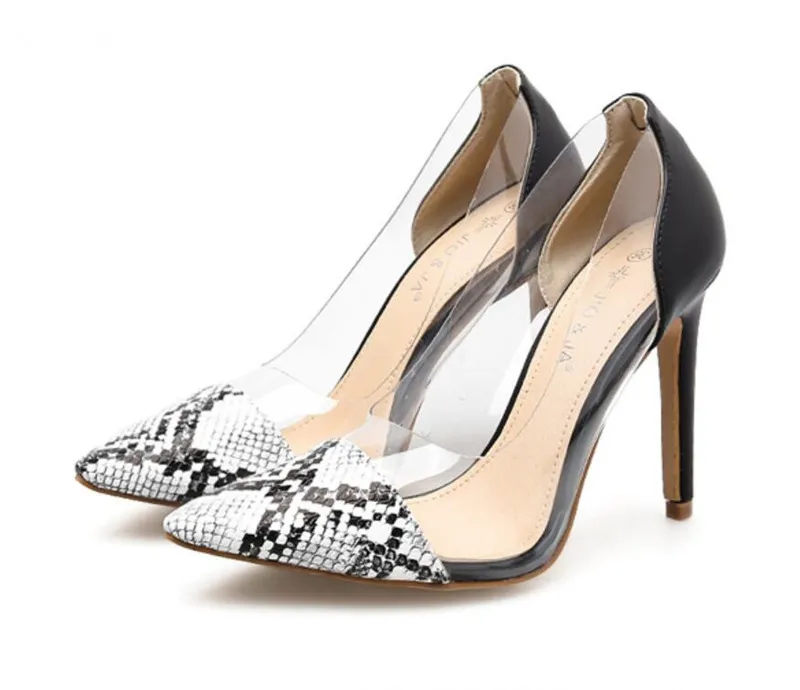 New snake print transparent high-heeled shoes women - Transparent