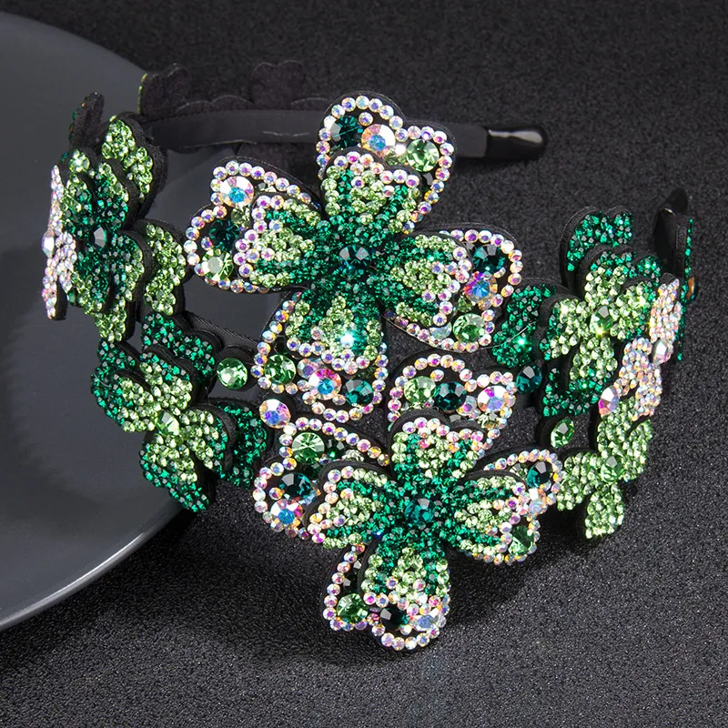 Hair band female pressed hair flower crystal hairpin - Green