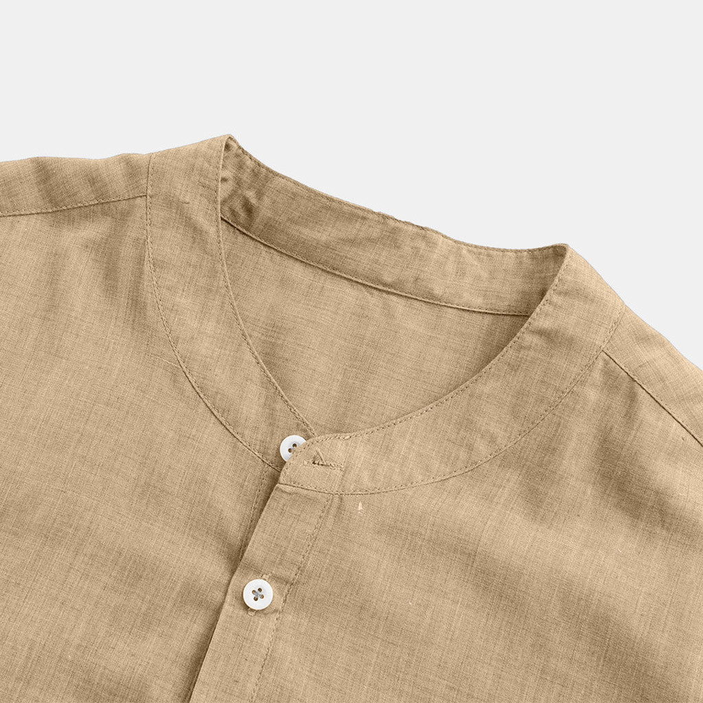 Button cotton linen Pocket Shirt Short Sleeve