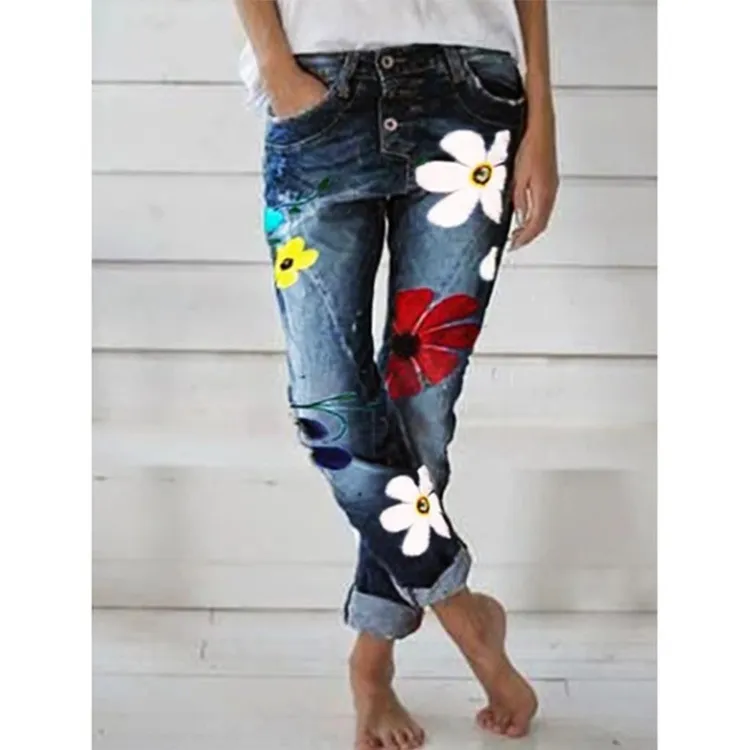 Printed denim trousers - Dark Blue