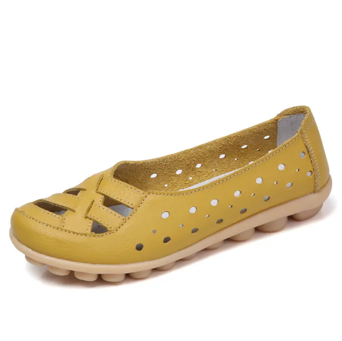 Women's flat shoes leather soft bottom flat shoes Moccasin mother soft shoes Oxford women's shoes flat shoes - Yellow