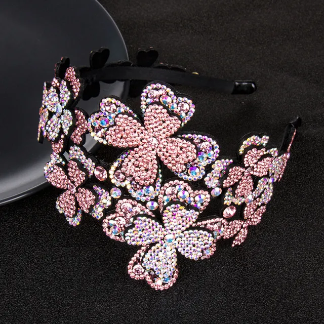 Hair band female pressed hair flower crystal hairpin Pink - Shop at LoveMi