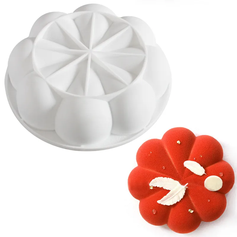 Non Stick 8 Petals Shaped Diy Kitchen Baking Tools Silicone Mousse Cake Mold - White