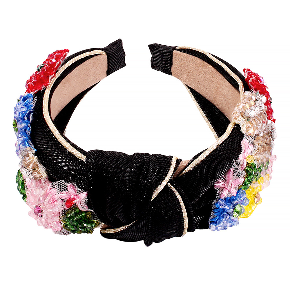 Colorful floral knotted temperament headband Black - Shop at LoveMi