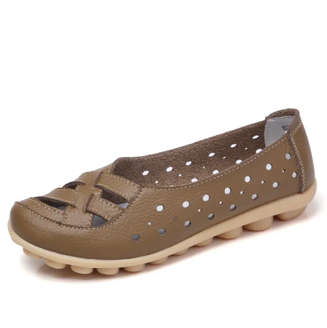 Women's flat shoes leather soft bottom flat shoes Moccasin mother soft shoes Oxford women's shoes flat shoes - Khaki