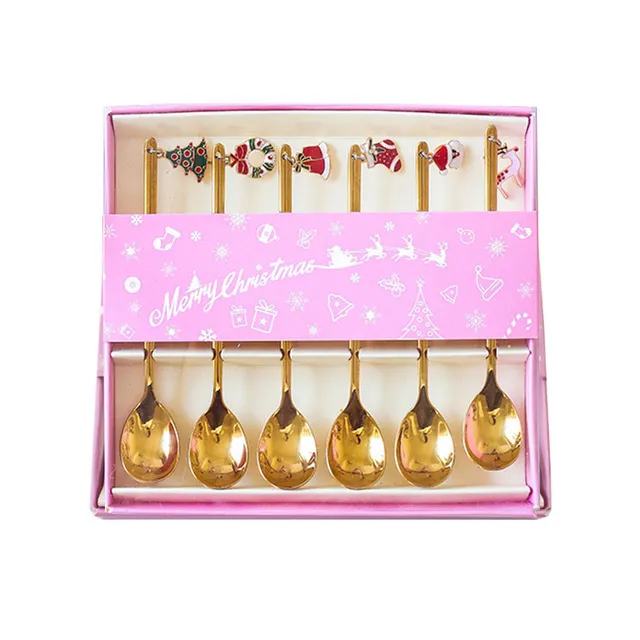 Stainless Christmas Spoon Xmas Party Table Ornaments Coffee Stirrer Spoon Christmas Decorations for Home Gift - Gold