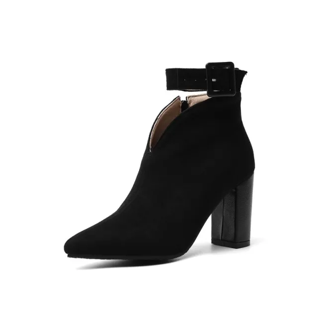 Deer velvet frosted pointed high heels Black - Shop at LoveMi