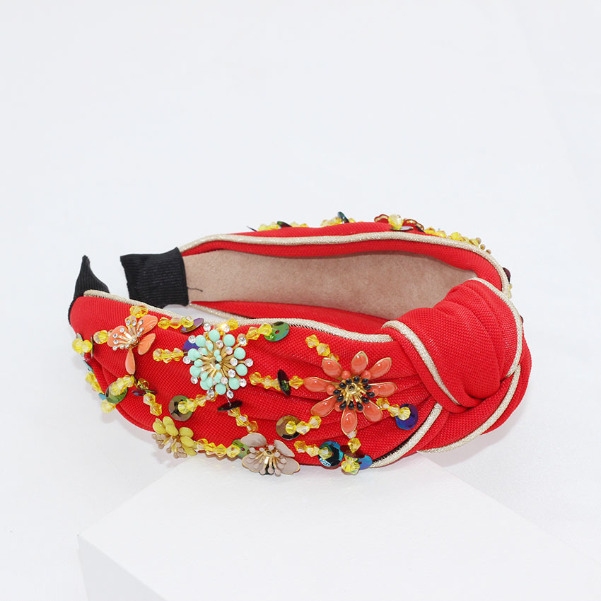 Crystal Metal Flower Geometric Cross Headband E Red Crystal - Shop at LoveMi