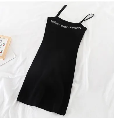 Niche design net celebrity base knitted suspender skirt Black - Shop at LoveMi