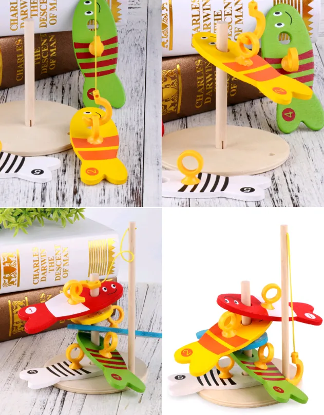 Children's educational creative fishing toys wooden baby early childhood teaching water ring wooden toys – image 9