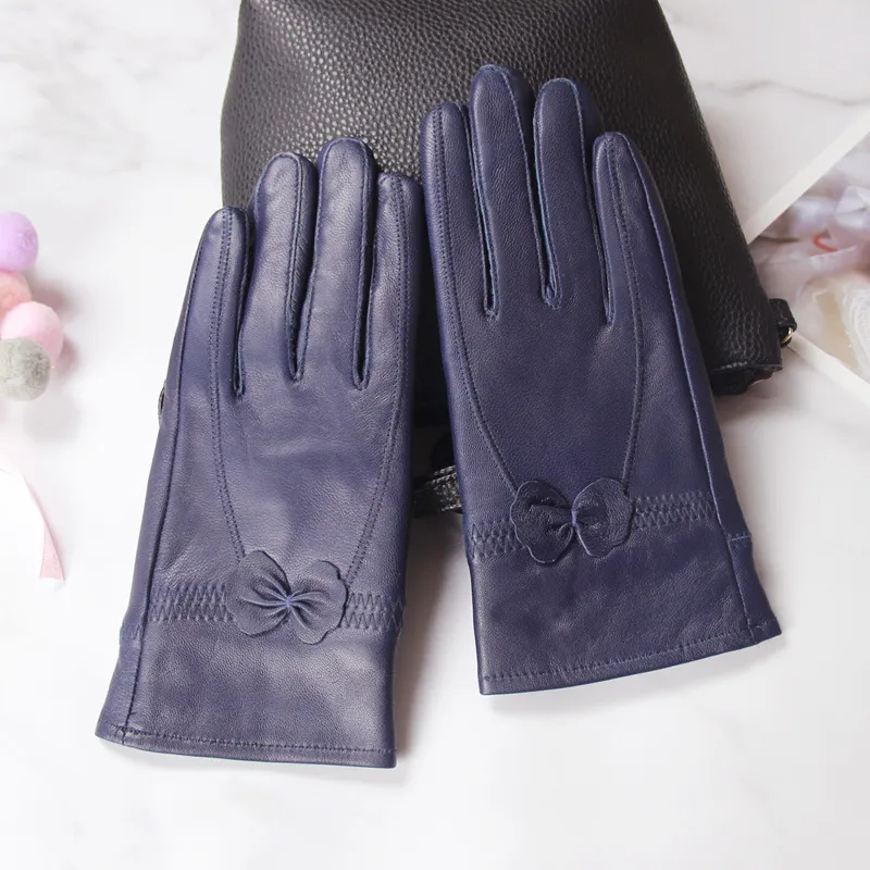 Butterfly Korean style split finger women gloves - Royal Blue