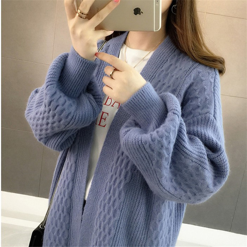 Women's Knit cardigan sweater loose coat Blue - Shop at LoveMi