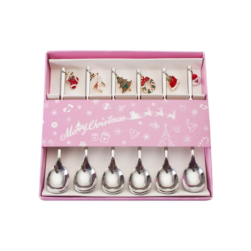 Stainless Christmas Spoon Xmas Party Table Ornaments Coffee Stirrer Spoon Christmas Decorations for Home Gift - Silver